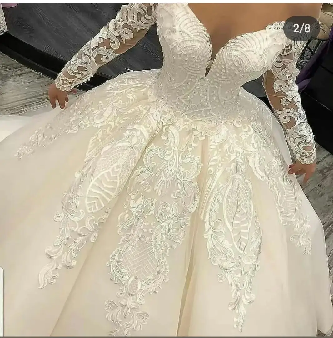 

S1706F 2022 high quality Wholesale new fashion customize plus size long sleeve wedding gown dress bridal wedding dress, White