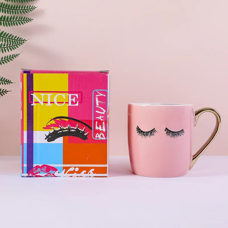 

pink lashes coffee mug for eyelashes extensions studio