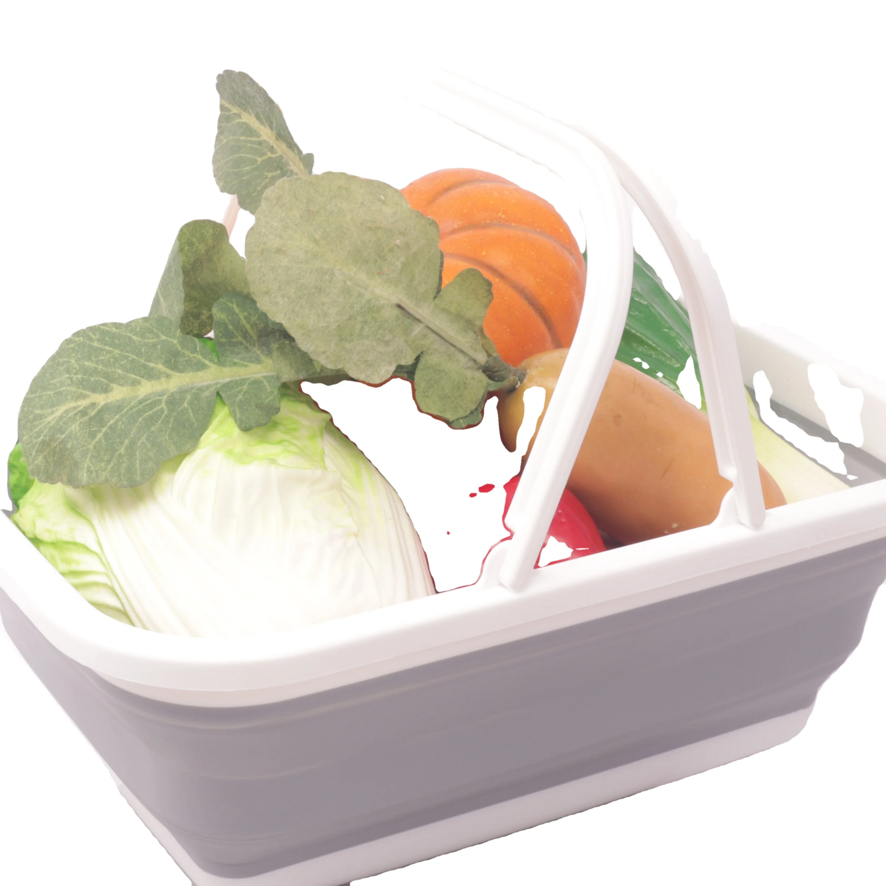 

Silicone Foldable Hand Basket Fruit and Vegetable Basket Storage Basket, Grey