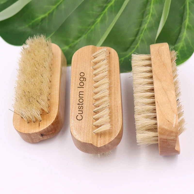 

Custom Logo Bamboo Wooden Double Sided Natural Boar Bristles Hand Nail Scrub Cleaning Brush for Fingernail or Toenail