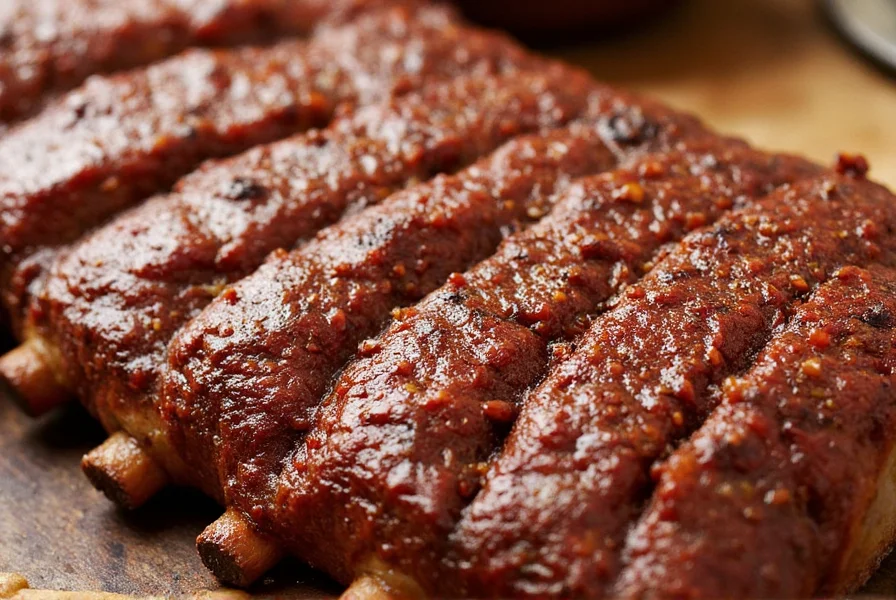 Chef rubbing barbecue rib rub onto raw ribs with hands
