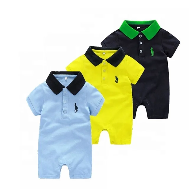 

Solid Colour Baby Rompers Summer Short Sleeved Baby Infants Jumpsuit With Lapel Baby Suit Yellow Pajamas 100% Cotton Soft Set