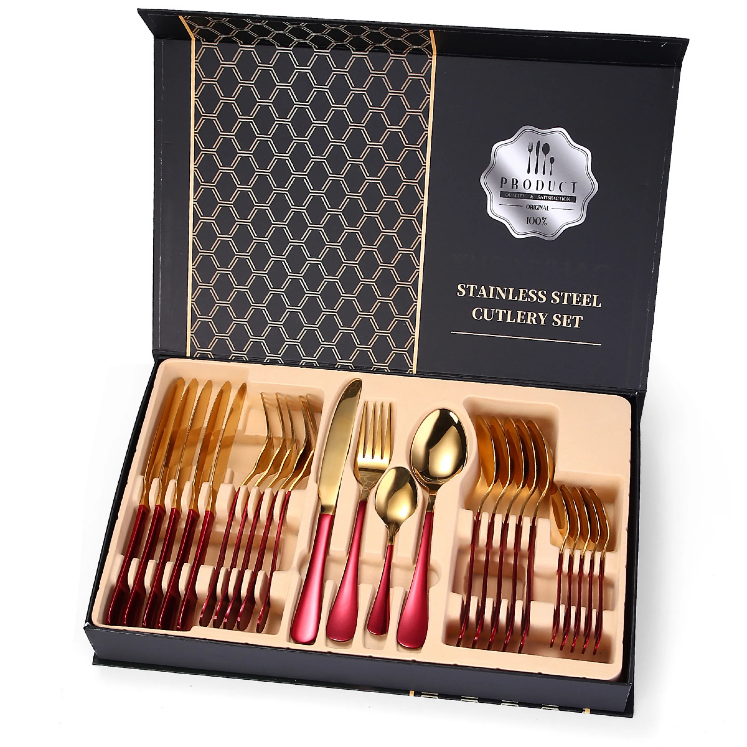 

Classical Design 24pcs Stainless Steel Silverware Gold Plated Flatware Cutlery Set