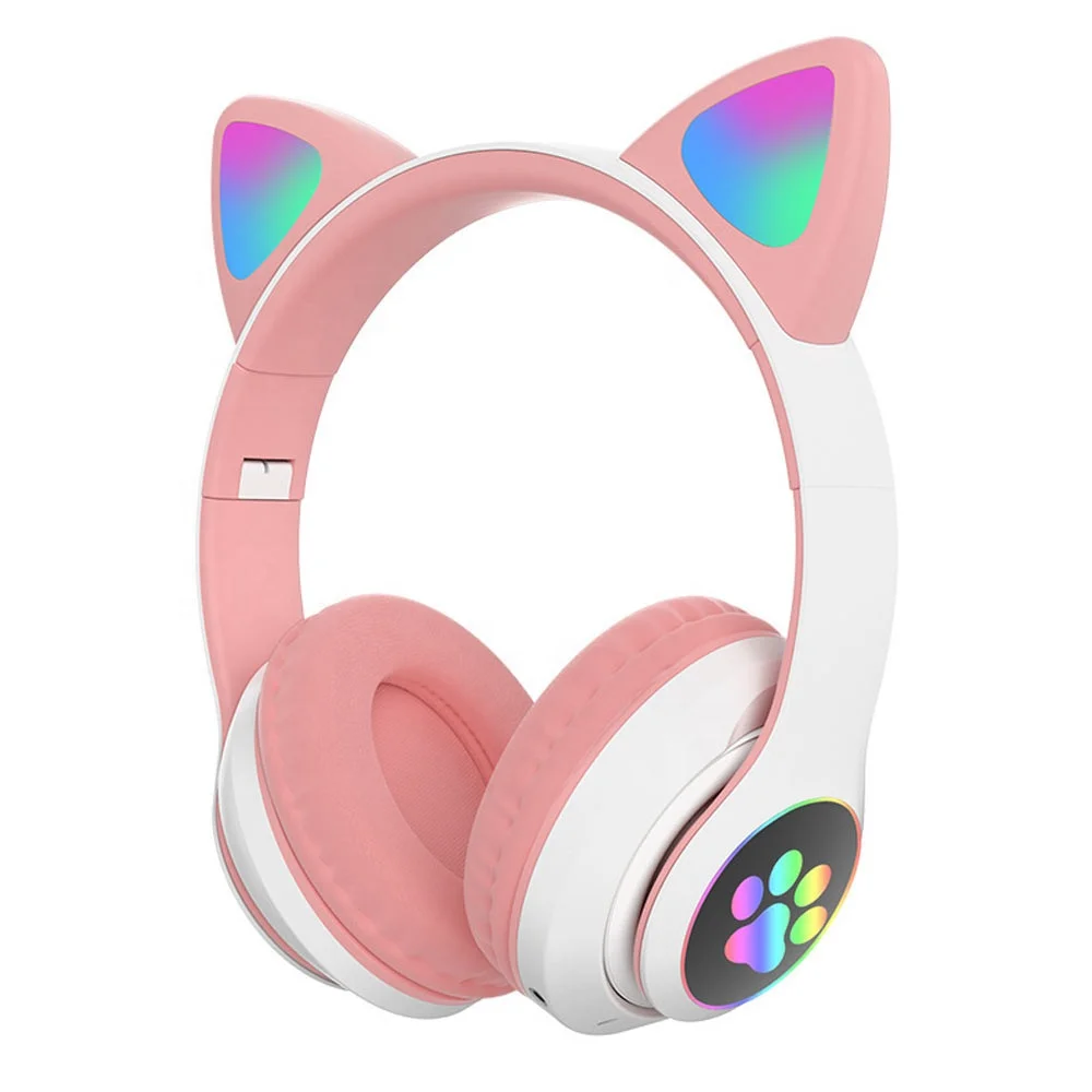 

New cat ear headphones supports cartoon wireless earphone luminous noise cancellation BT headset, Pink,purple,blue,green,black