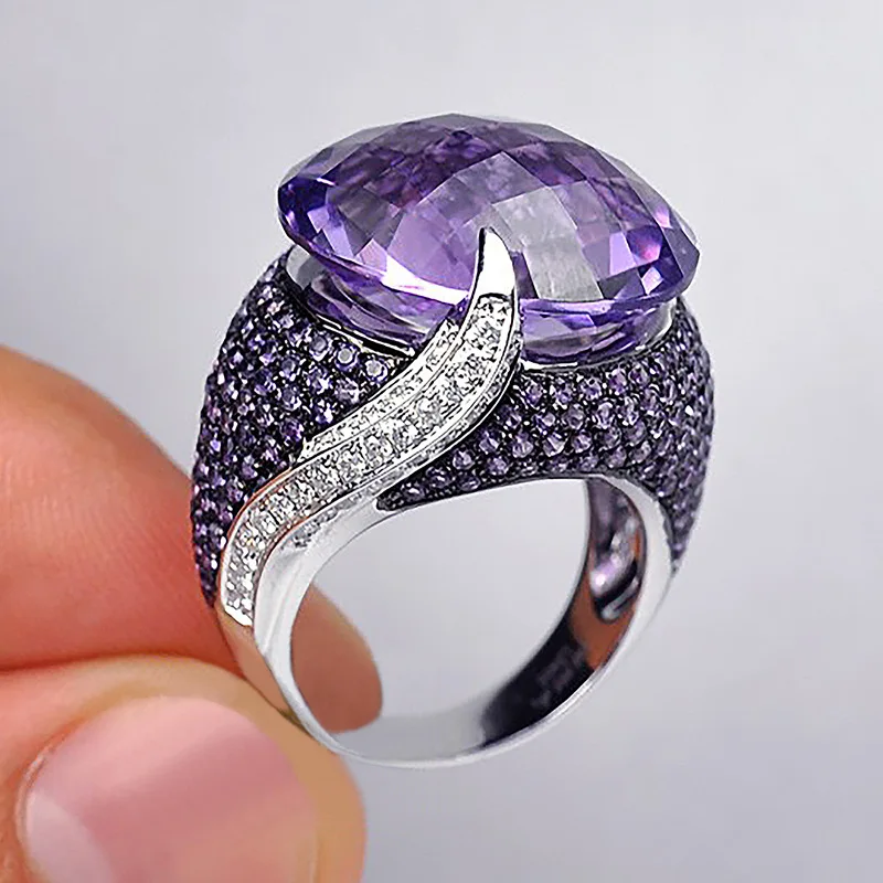 

Creative Classic Purple Crystal Zircon Ring for Women Fashion Exquisite Exaggeration Wedding Party Rings Jewelry Gifts, As pic shown