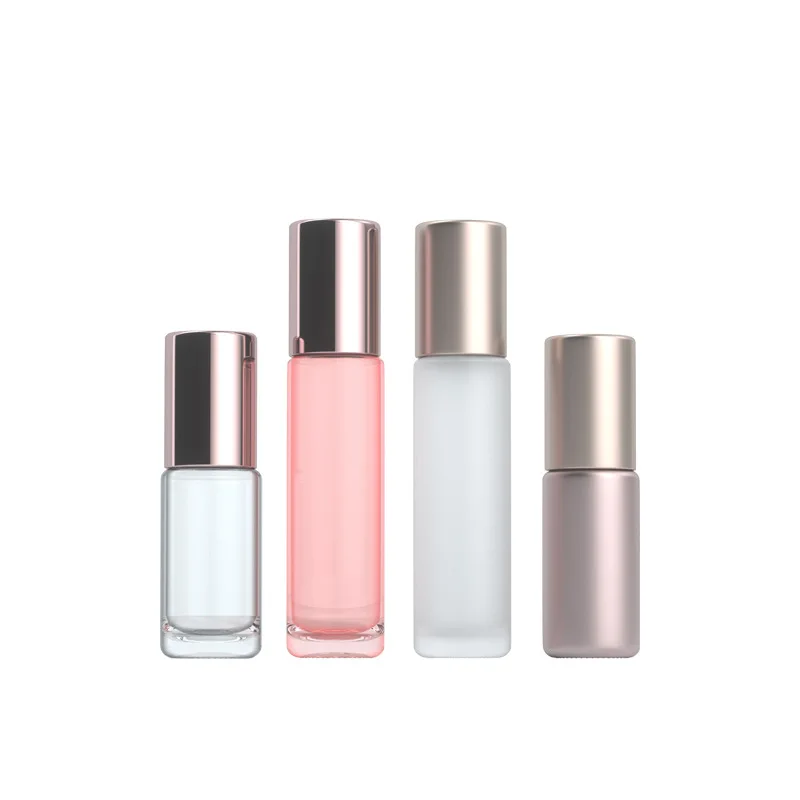 

wholesale 5ml 10ml cosmetic glass essential oil roller bottle rose gold roll on bottle