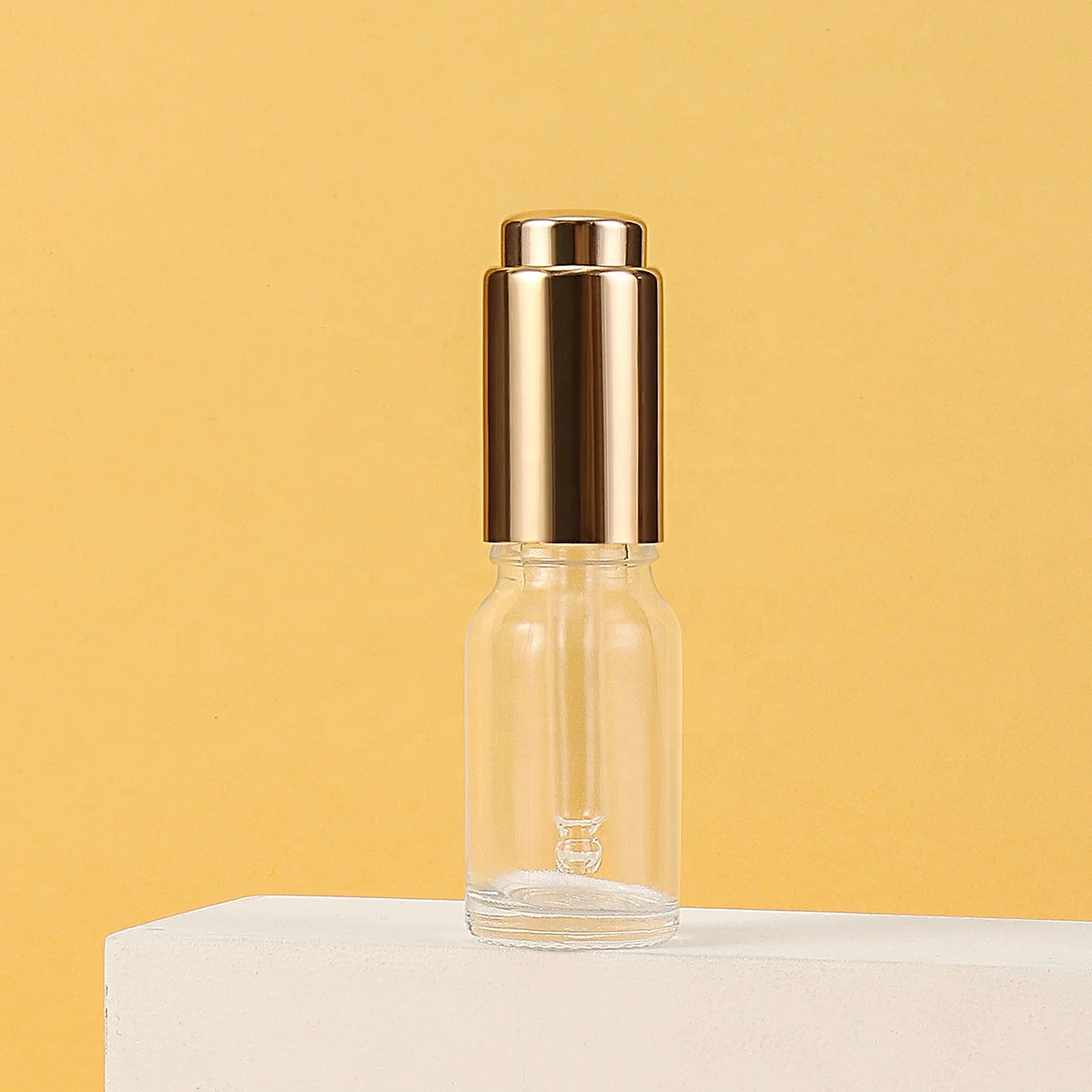 

Luxury 10ml Glass Clear Bottles Gold Press Pump Dropper Bottle For Perfume Essential Oil Serum Cosmetic Packaging