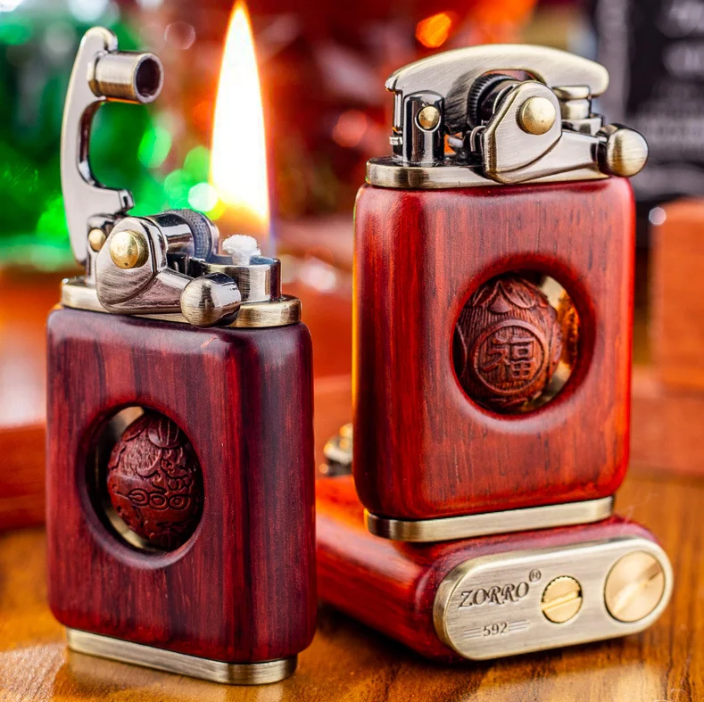 

Kerosene lighter rosewood retro solid wood personality creative cigarette lighter cigar igniter pure copper wood high quality