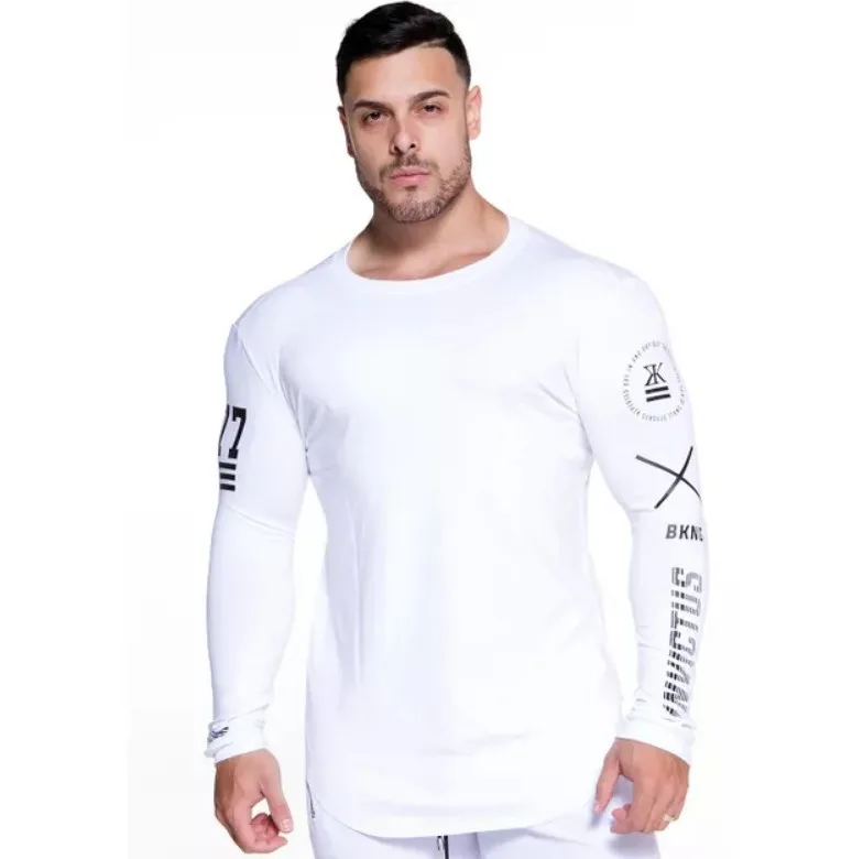 

Factory wholesale stock bulk Training Men's Workout white Tshirt Cotton Custom Printing Long Sleeve winter T-shirts For Men