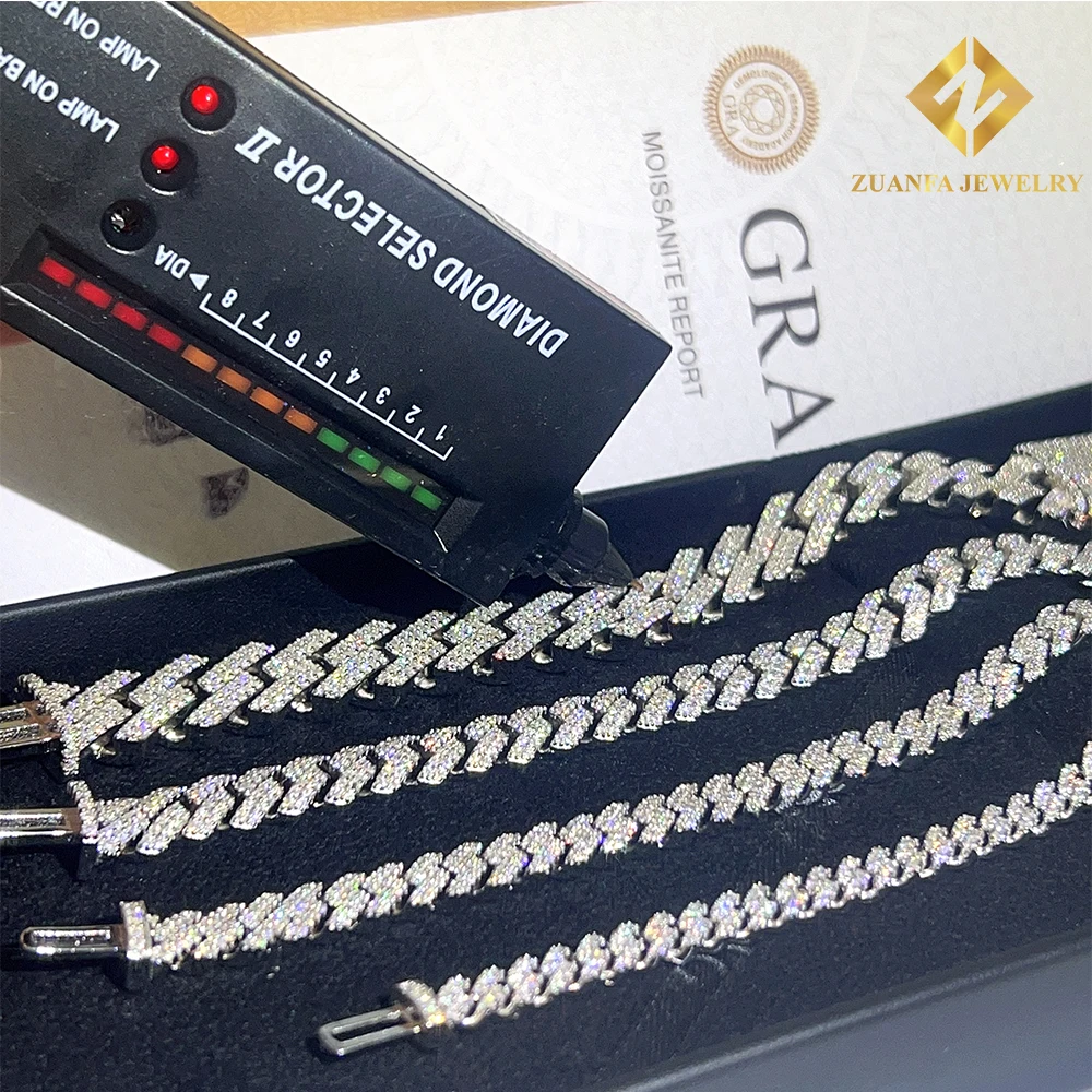 

Hot sale 6.5mm/8mm/10mm men's silver cuban link chain pass diamond tester GRA VVS moissanite cuban bracelet