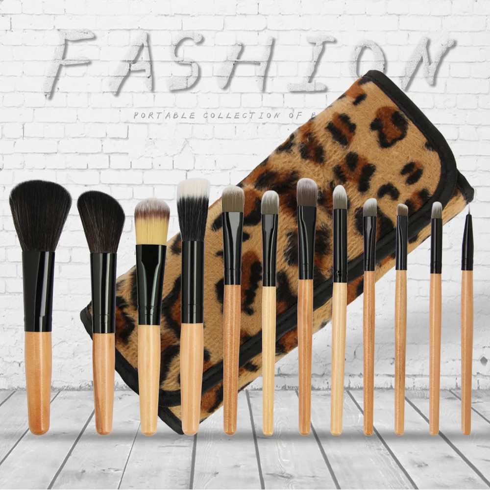 

HZM 12Pcs Customized Gold luxury custom Fan Powder Eye Private Label Cosmetics Brushes WIth bag makeup brush Set private label