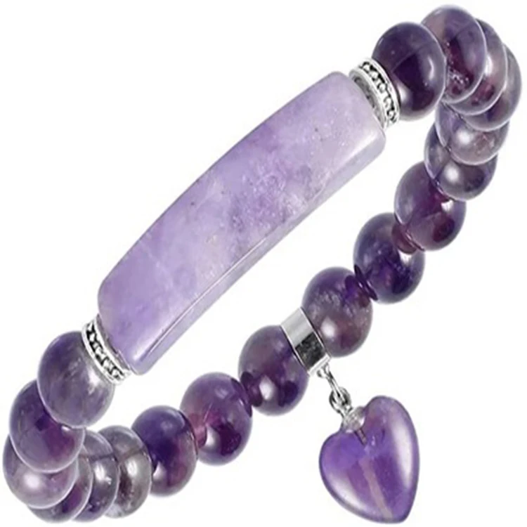 

Natural Gemstone Bracelet Chakra Gems Stones Beads Amethyst Heart Pendant Bracelets for Women