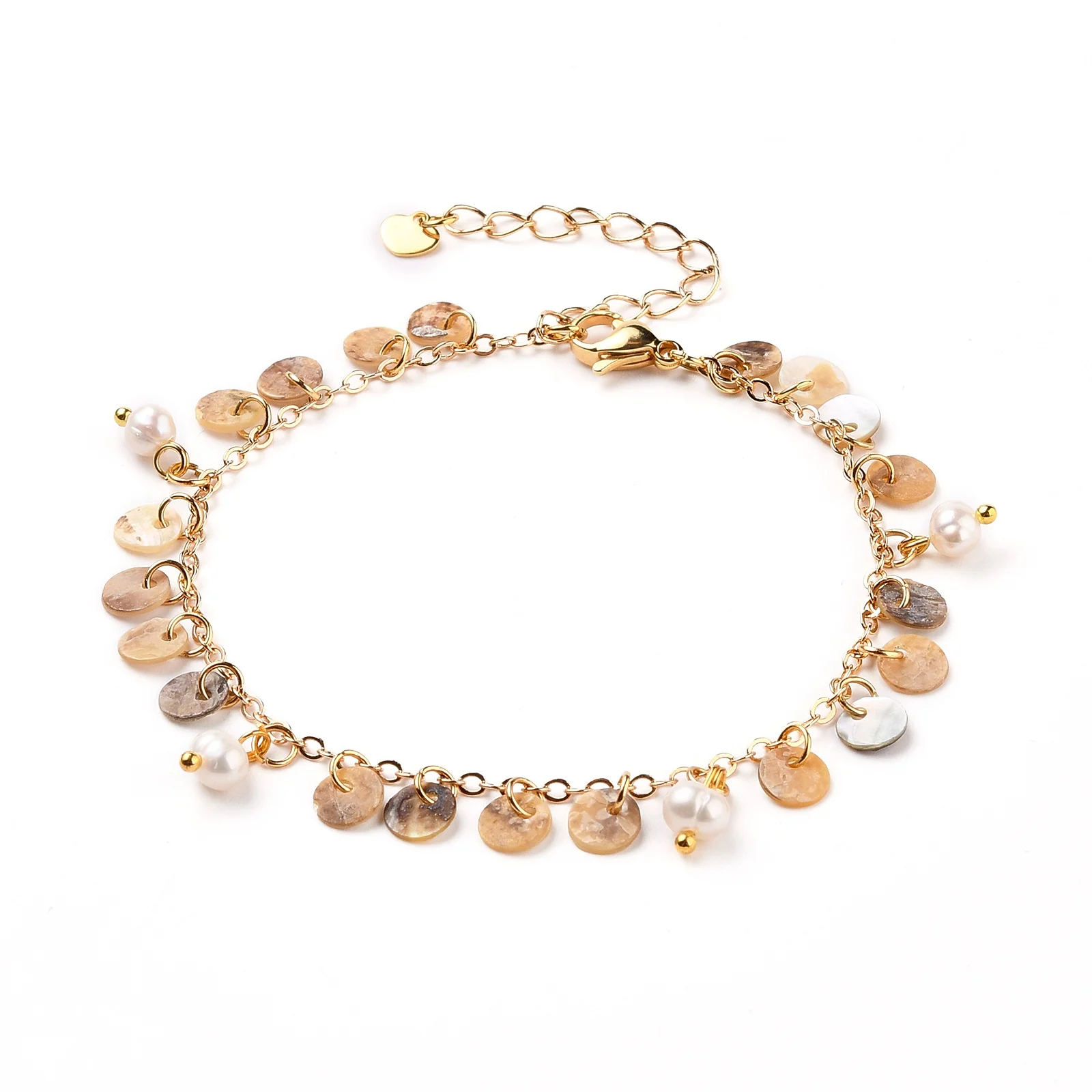 

PandaHall Akoya Shell & Pearl Charms Golden Brass Link Bracelets