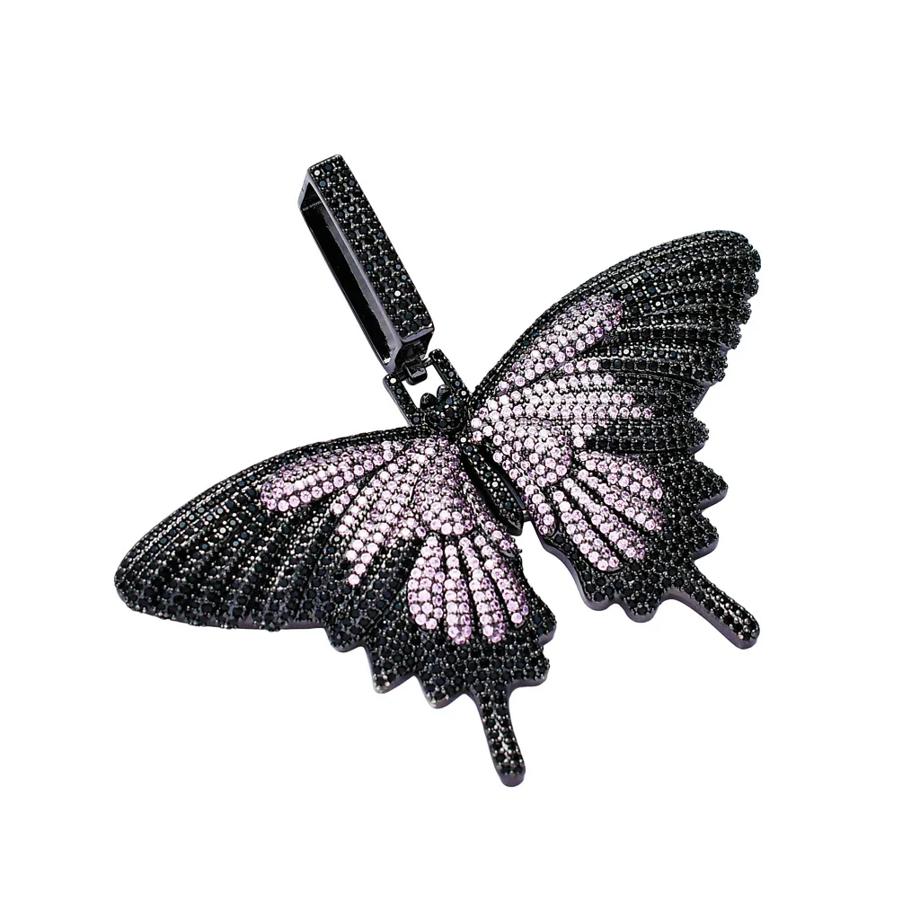 

European and American new fashion zircon large butterfly hip hop fashion pendant cubic zirconia butterfly pendant hip hop