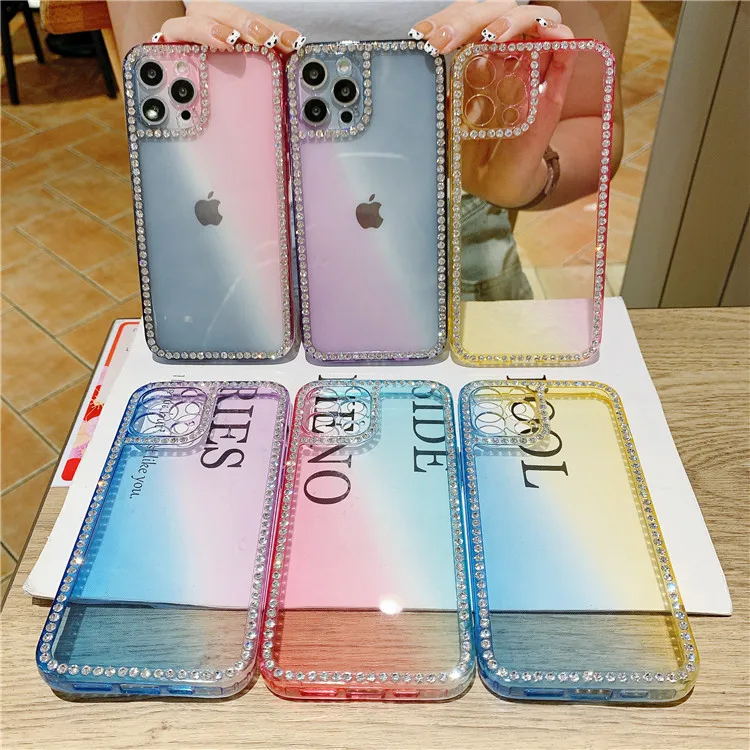 

Luxury diamond bling clear phone case for iphone xr 11 12 pro max camera protection & Gradient soft cover, Gradient color
