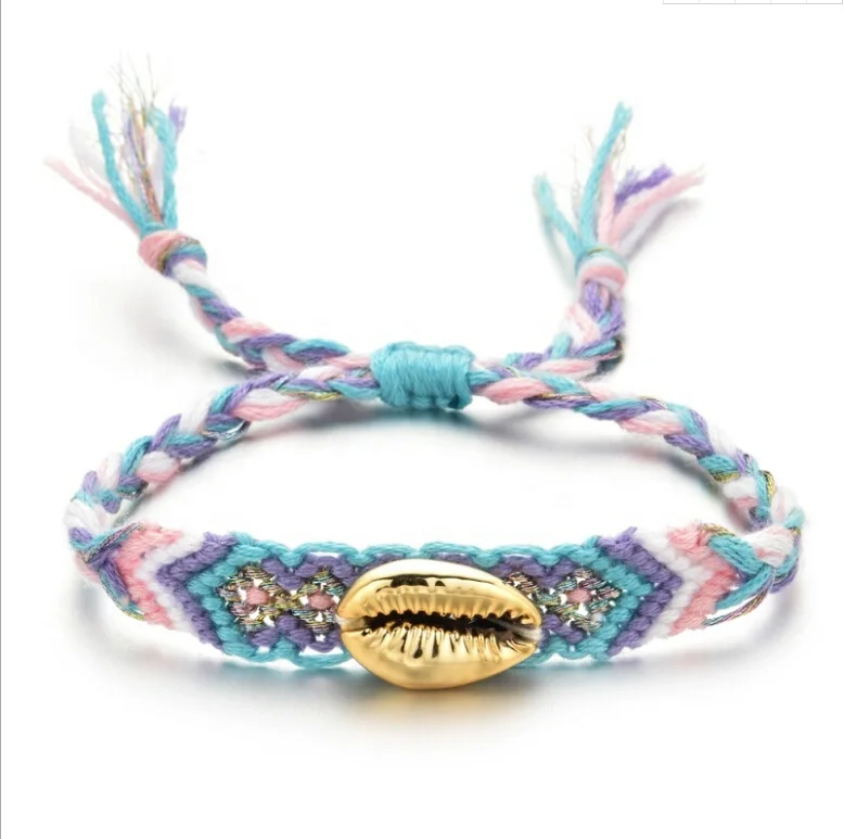

Boho Colorful Rope Braided Shell Cham Bracelet string Rope chain Bracelets for woman girl Beach Cuff Wristband Jewelry Gift