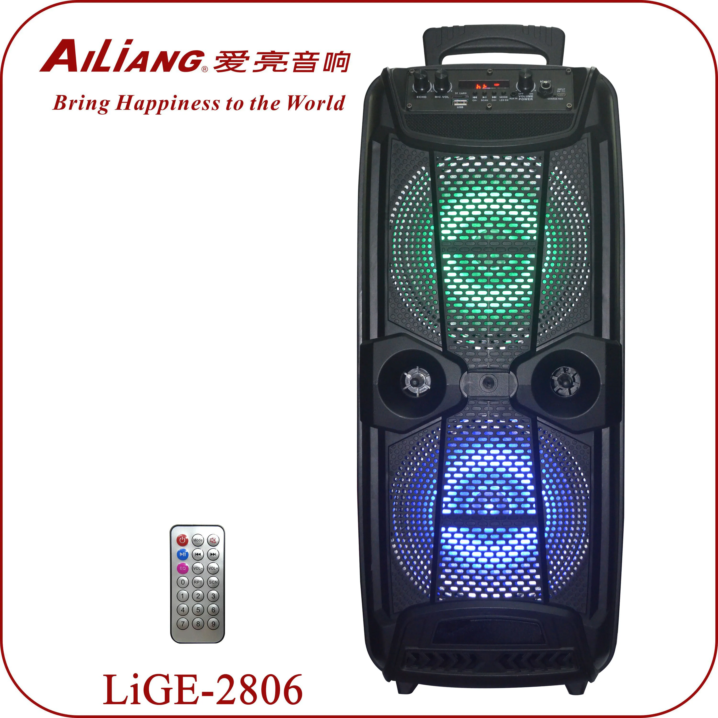 Double 8 inch LIGE-2806  rechargeble portable speaker with battery