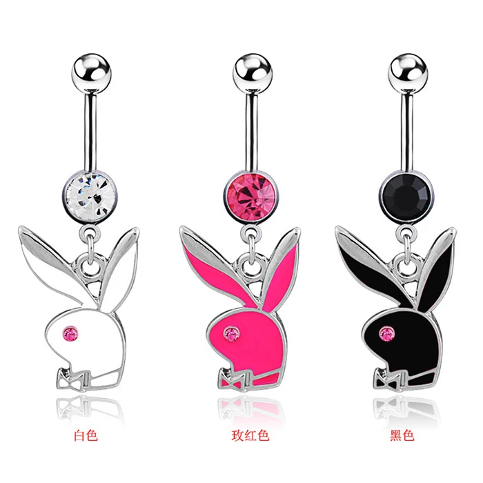 

Summer Beach Body Jewelry Navel Rabbit Girl Crystal Dangly Cute Bunny Belly Ring