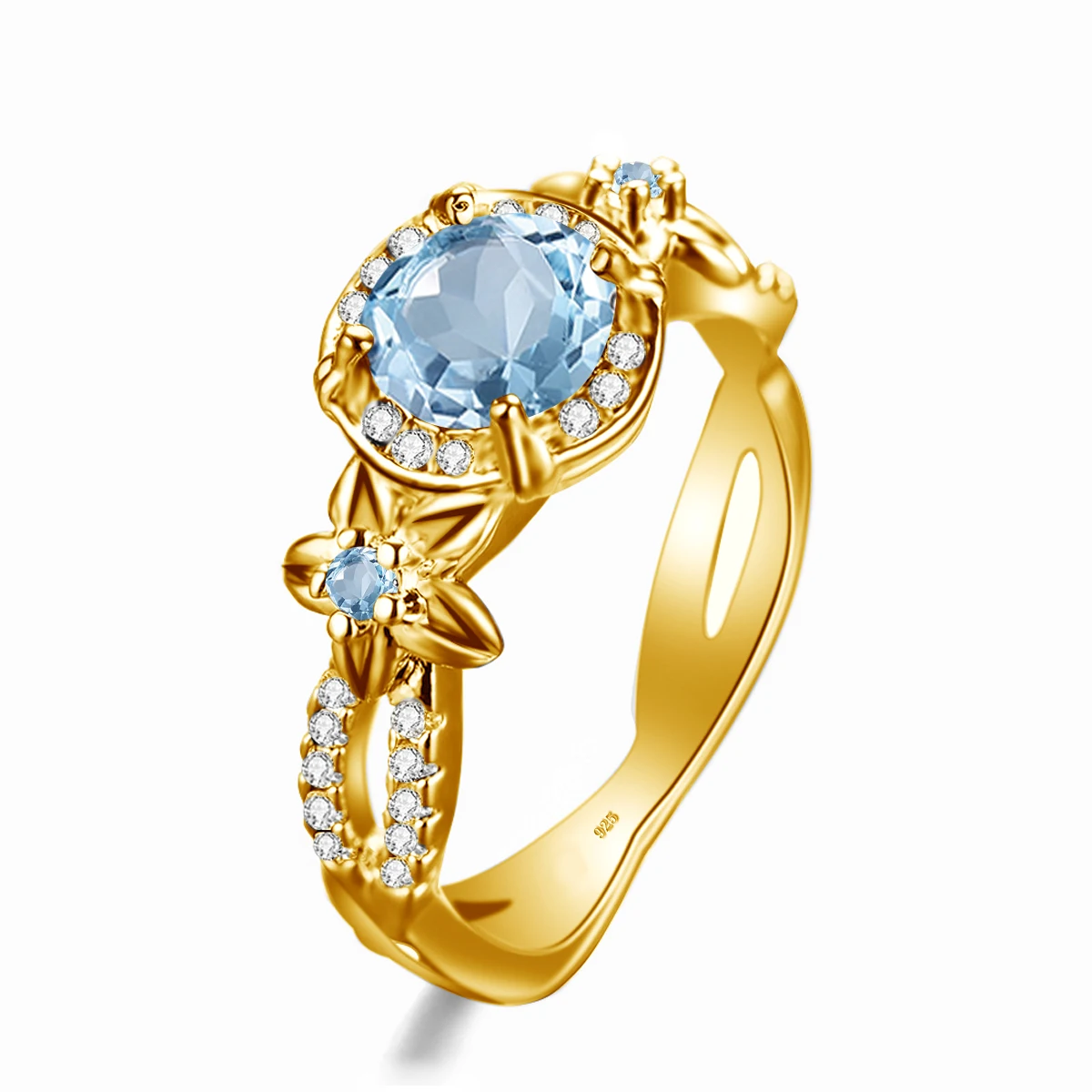 

Custom Real 14K gold filled 925 Sterling Silver Rings Gemstone Designer Fine Jewelry Aquamarine Ring Women