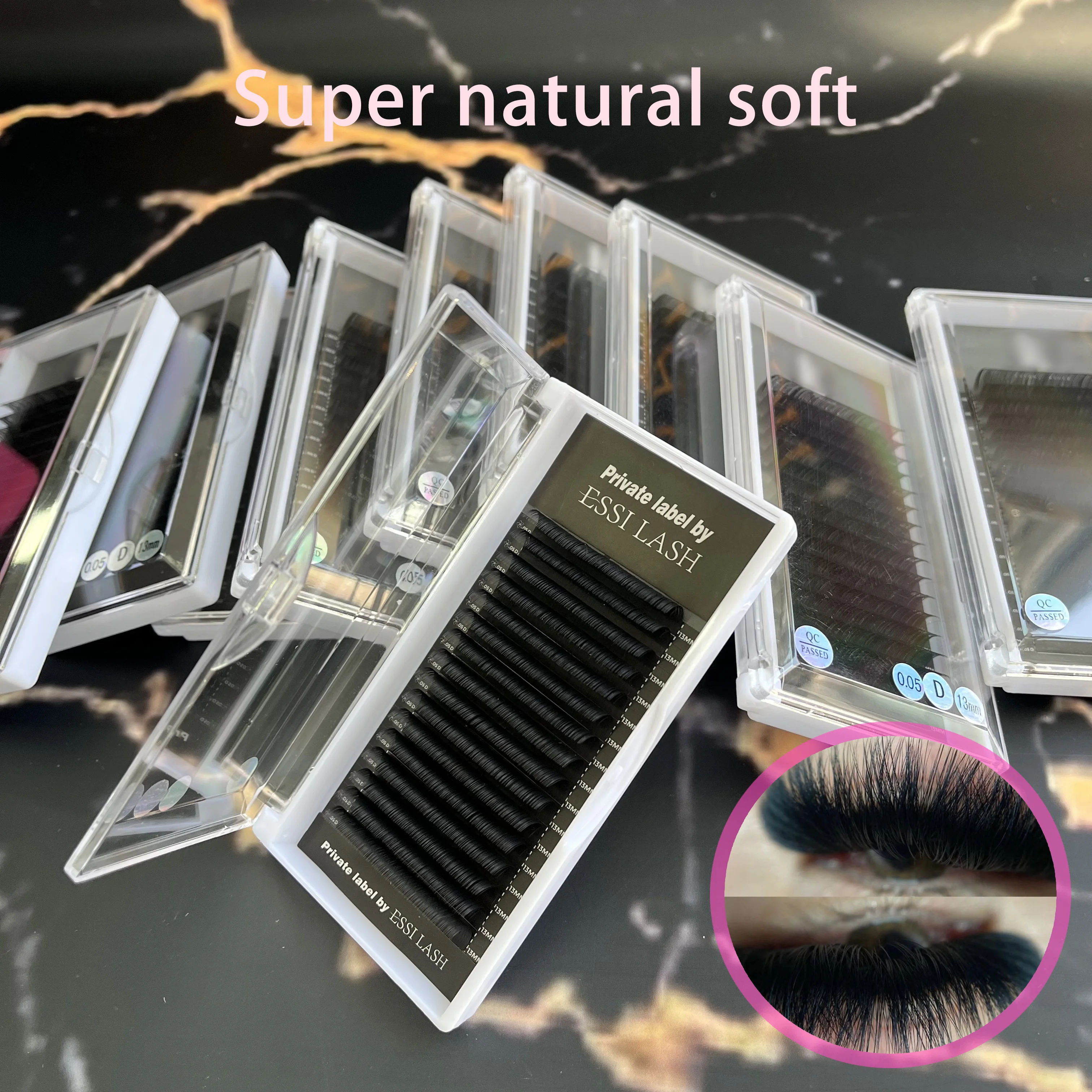 

In Stock Fluffy Dark Matte Black Volume Eyelash Extension Trays Cashmere Handmade 0.03 0.05 Eyelashes Custom Private Label