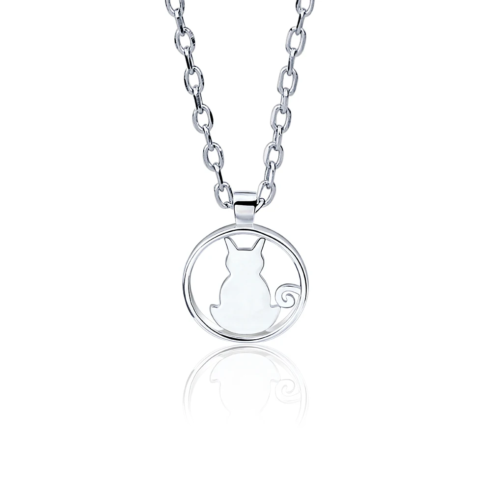 

Women Jewellery 925 Sterling Silver Rhodium Plated Round Cat Pendant Necklace