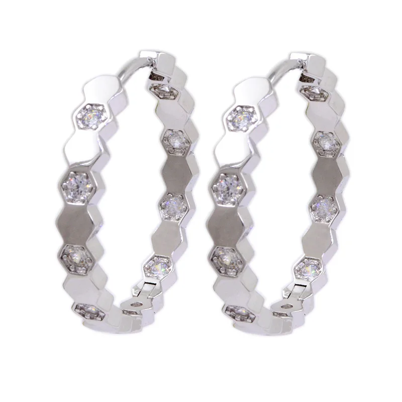 

jye0014-15 New 2019 Geometric Fashion Earring Mosaic CZ Stone Hoop Earrings, Picture