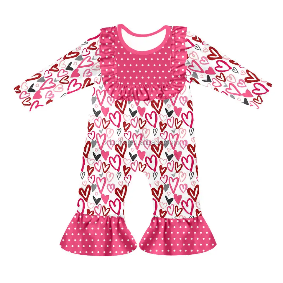 

New Style Polka Dot Matching Ruffle Toddler Boutique Clothing Valentine Girl Romper