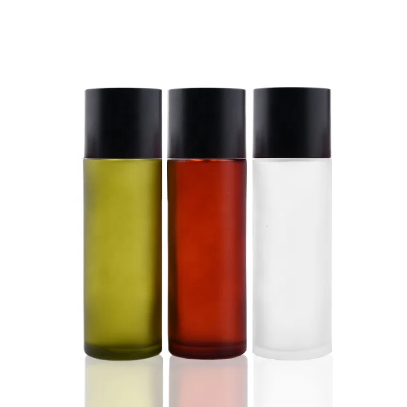 

cosmetic packaging screw cap frosted color glass 100 ml lotion toner bottle with plastic orifice