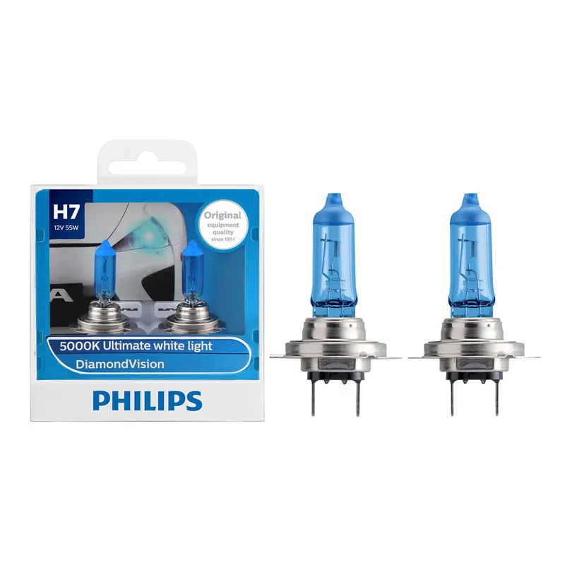 Philips Xenon White Car Halogen H7 12V 55W Diamond Vision 5000K  Original Headlight Auto Bulb Genuine Bright Lamp 12972DVS2