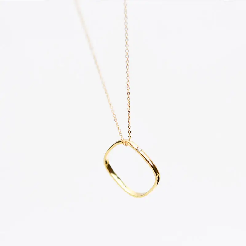

Fashion Women's Jewelry Stainless Steel Gold Chain Necklace Geometric Square Plain Circle Pendant Simple Necklace, Like picture