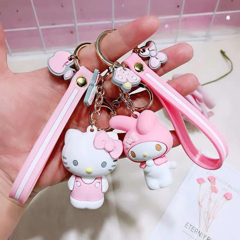 

Wholesale Promotional Custom 3d Cute Hello Kttiy Key Chain Hellokitty Sanrio Big-Eared Dog Frog Rubber Key Chains with Metal Key