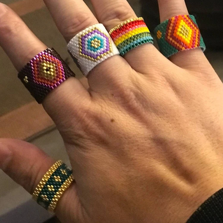 

Bohemian Handemade Braided Colorful Weaved Ring Eye Beaded Finger Miyuki Beads Ring, Picture