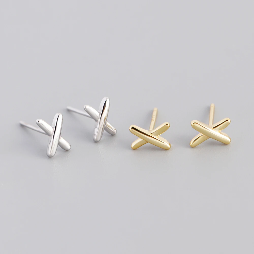 Wholesale Fashion Jewelry 925 Sterling Silver Simplicity Smooth Surface X Shape Gold Plated Stud Earring Jewelry for Women
