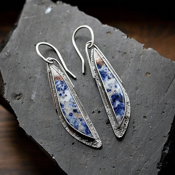 

Retro Silver Personalized Semi-Precious Lapis Lazuli Stone Dangle Drop Earrings for Women Jewelry