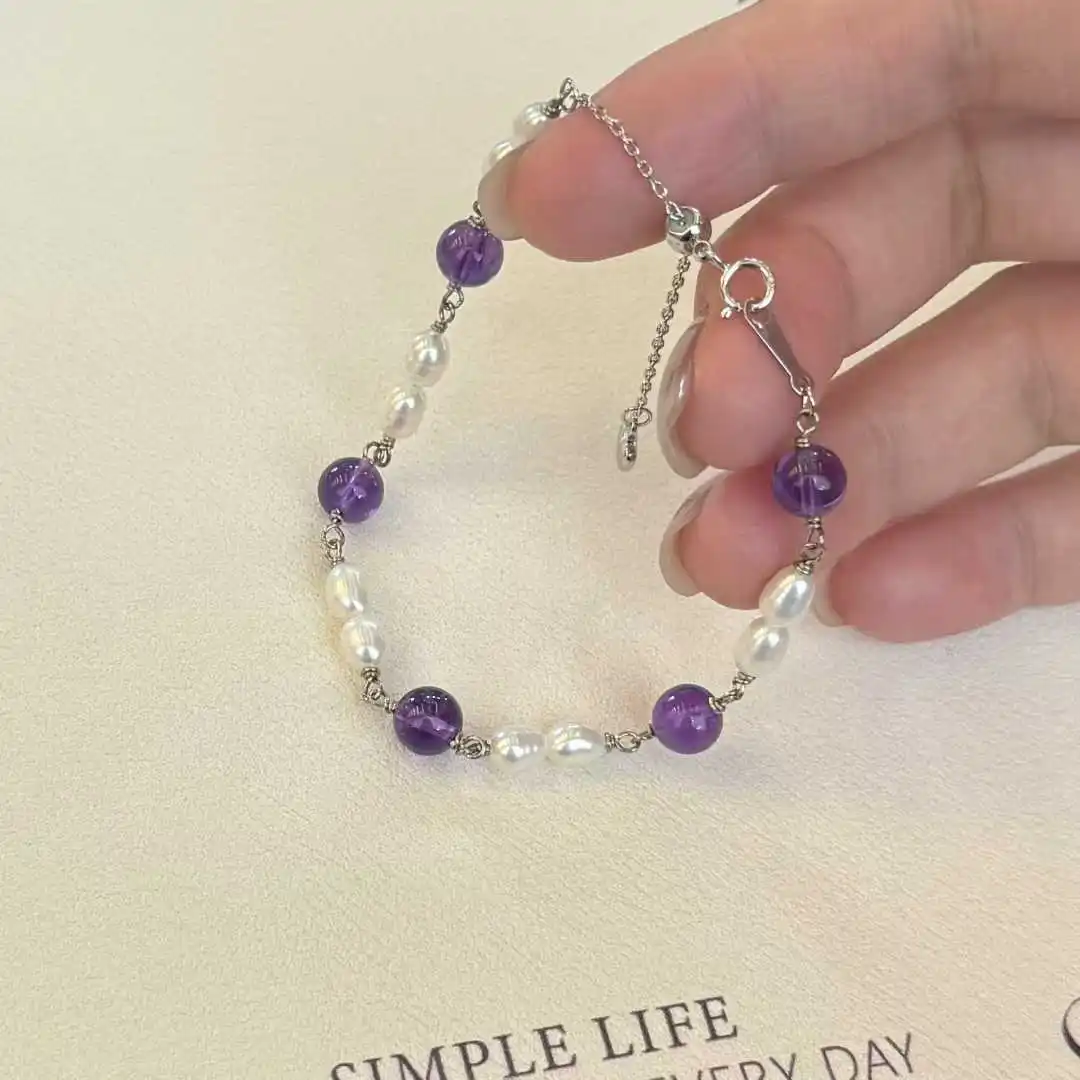 Natural Crystal for Love Bracelet 4-5mm Natural Freshwater Rice-Shaped Pearl Light Luxury Pearl Pearl Bracelets Bangles