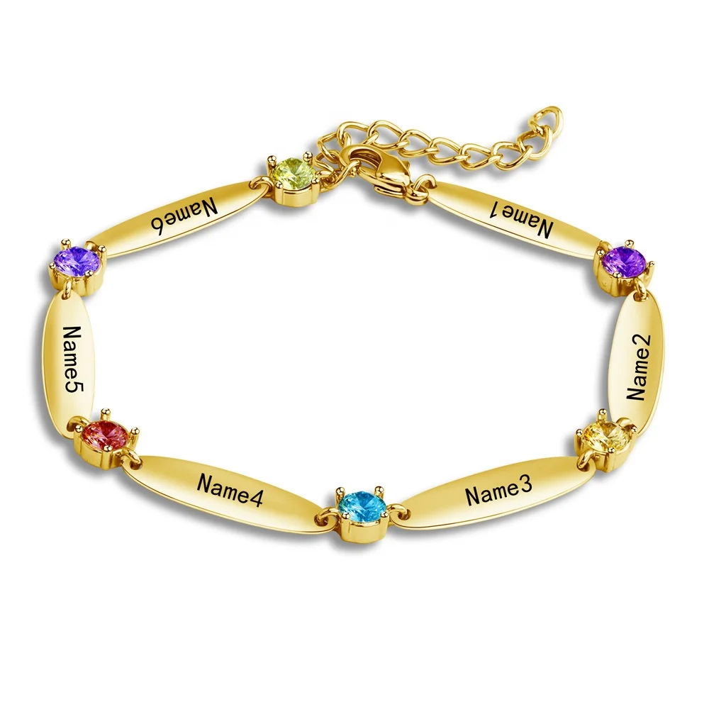 

2021 Shopify New 12 Birthday Stone Bracelet,European and American Multicolor Engraved Name Custom Chain Bracelet, Gold/silver/rose gold