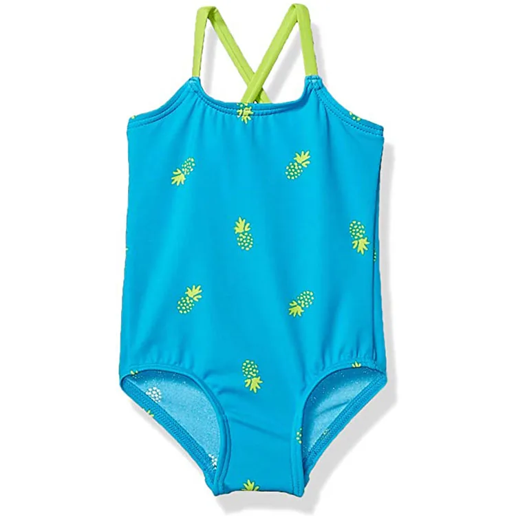 

High Quality Infant Baby One Piece Sleeveless Strap Fruit Print Quick Dry Kids Swimwear Girls, Provide color chart