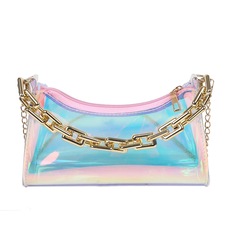 

Women fashion summer clear transparent messenger bag ladies  purses laser PVC mini chain shoulder hand bags