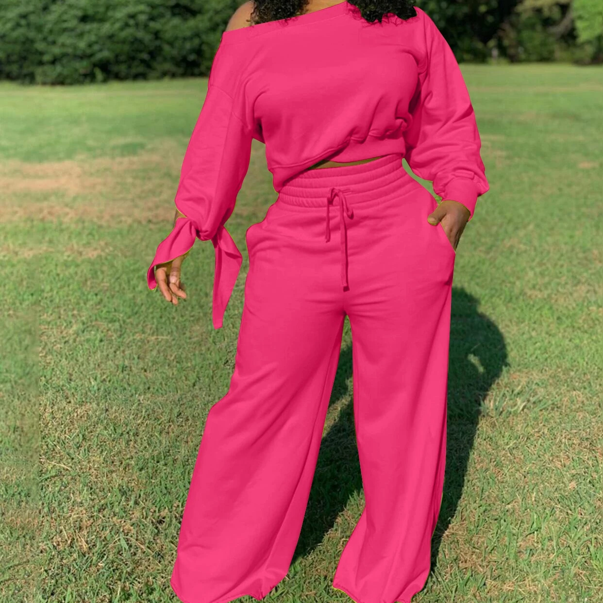 

Solid Color Fall Women Joggers Suits Sport Wear Sweatpants And Sweatshirt Set