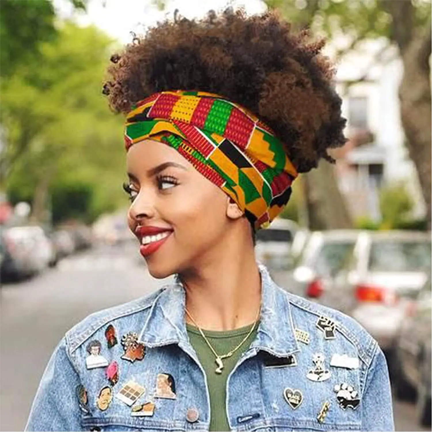 

Hot Selling Short Afro Mixed Brown Curly Wigs with HeadWrap Headband Wig 2 in 1 None Lace Front Wigs with Turban for Women