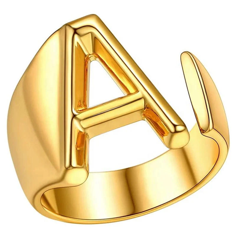 

Personality Hip-Hop Rings Gold 26 Initial Letter Opening  Engagement Couple Rings for Men Women