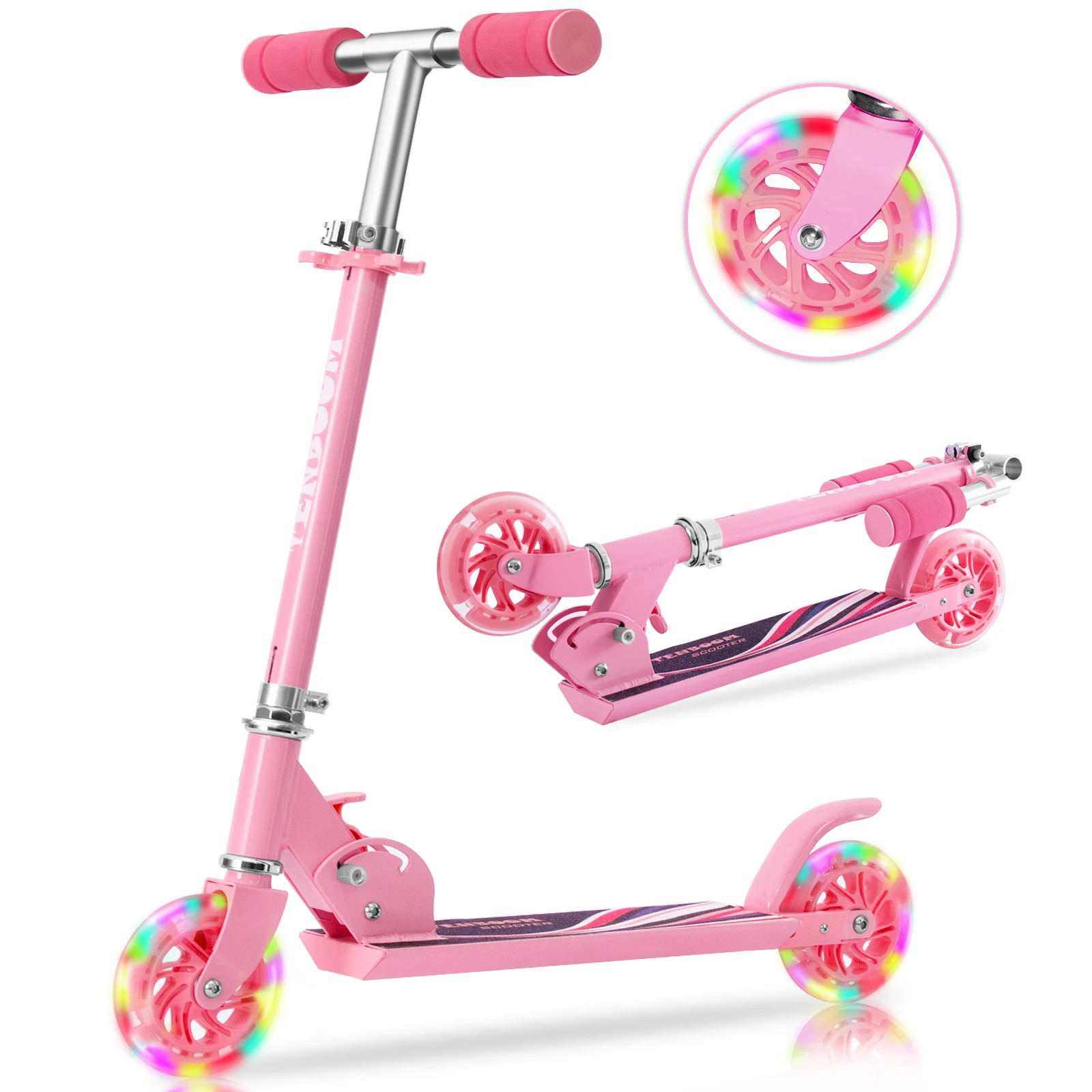 

Scooters for Kids 2 Wheel Folding Kick Scooter for Girls Boys, 3 Adjustable Height, Light Up Wheels for Children 3 to 14 Years, Customized color