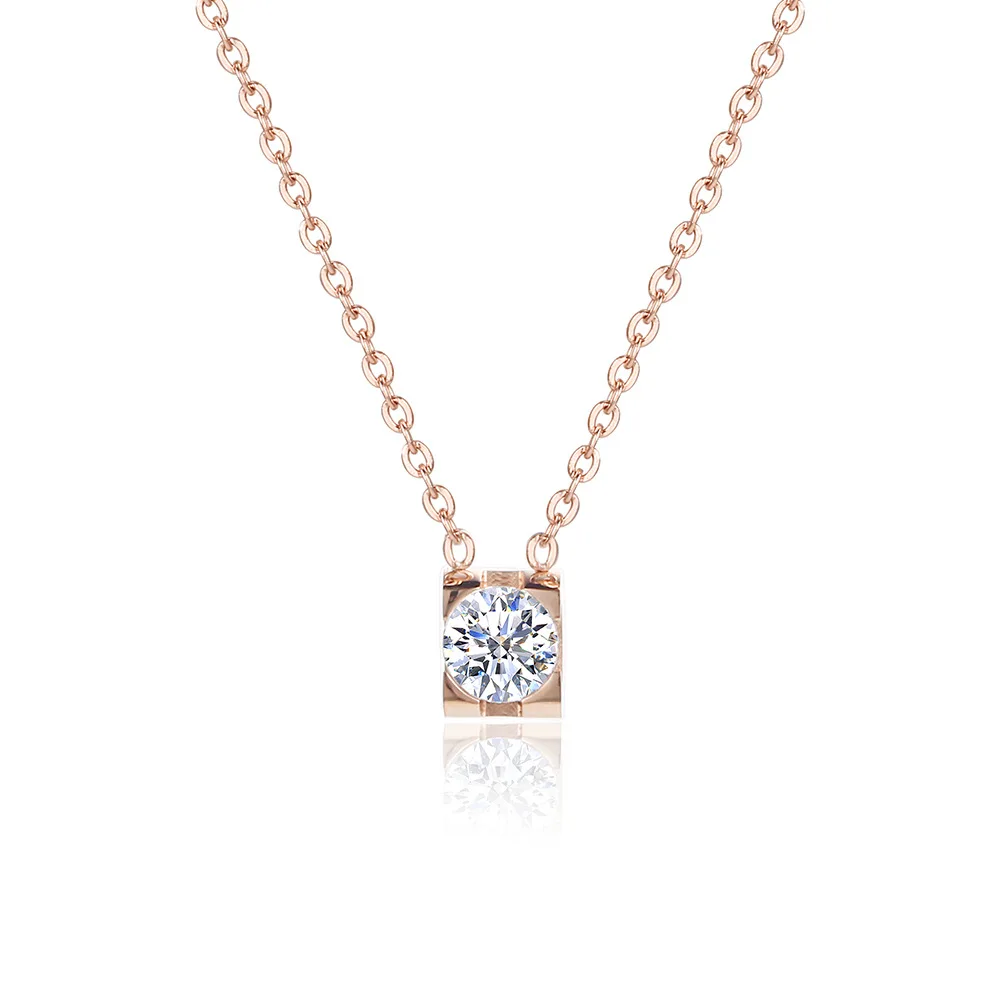 

Stainless Steel Rose Gold Plated Single Diamond Fashion 18 Inches necklace