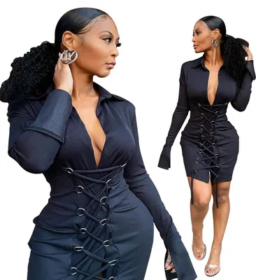

B35455A 2020 Fall winter New fashion low neck women short bandage dress, Shown