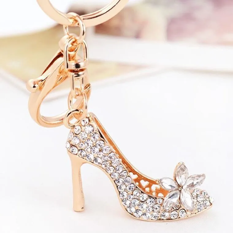 

Factory DIY Fashion Crystal Rhinestone 3D High Heels Keychain Luxury Bling Shoes Key Chain Metal Keychain Holders For Women