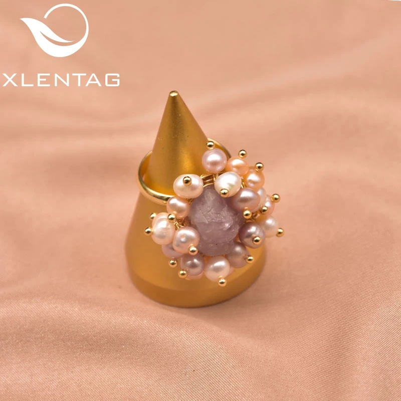

Natural Irregular Purple Crystal Finger Ring Adjustable Elegant Women Wedding Anniversary Pearl Opening Ring Handmade Jewelry