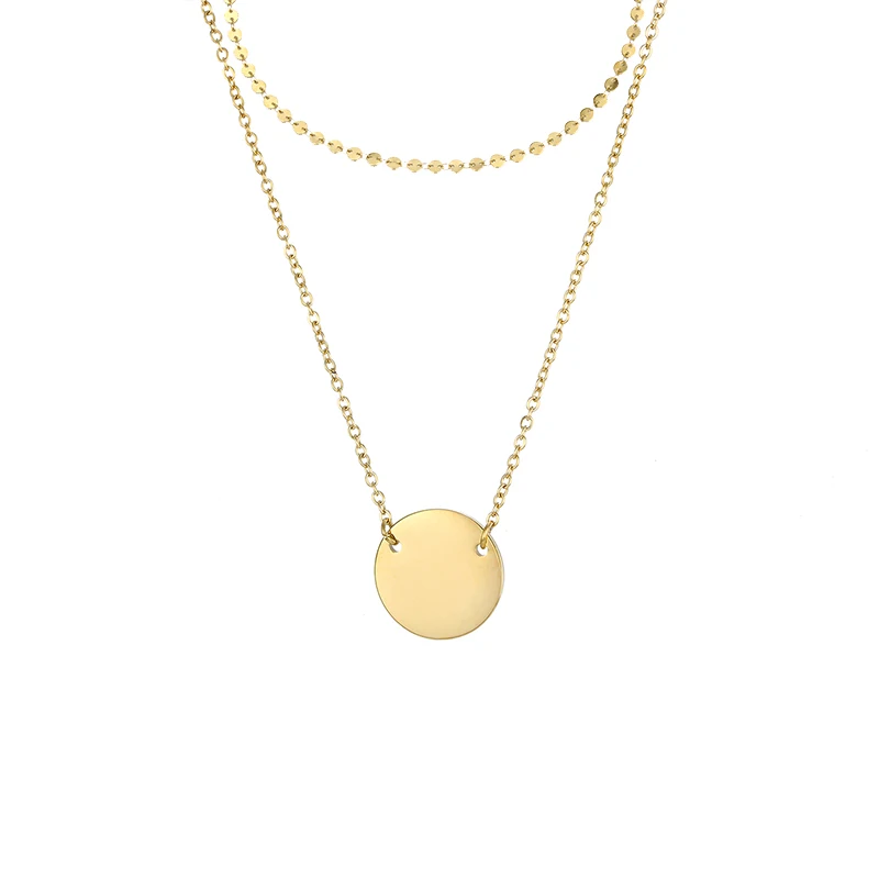 Custom Multi Layered Necklace Set Round Pendant Wome Necklace Stainless Steel Trendy 14k Gold Plate Jewelry Gold Choker