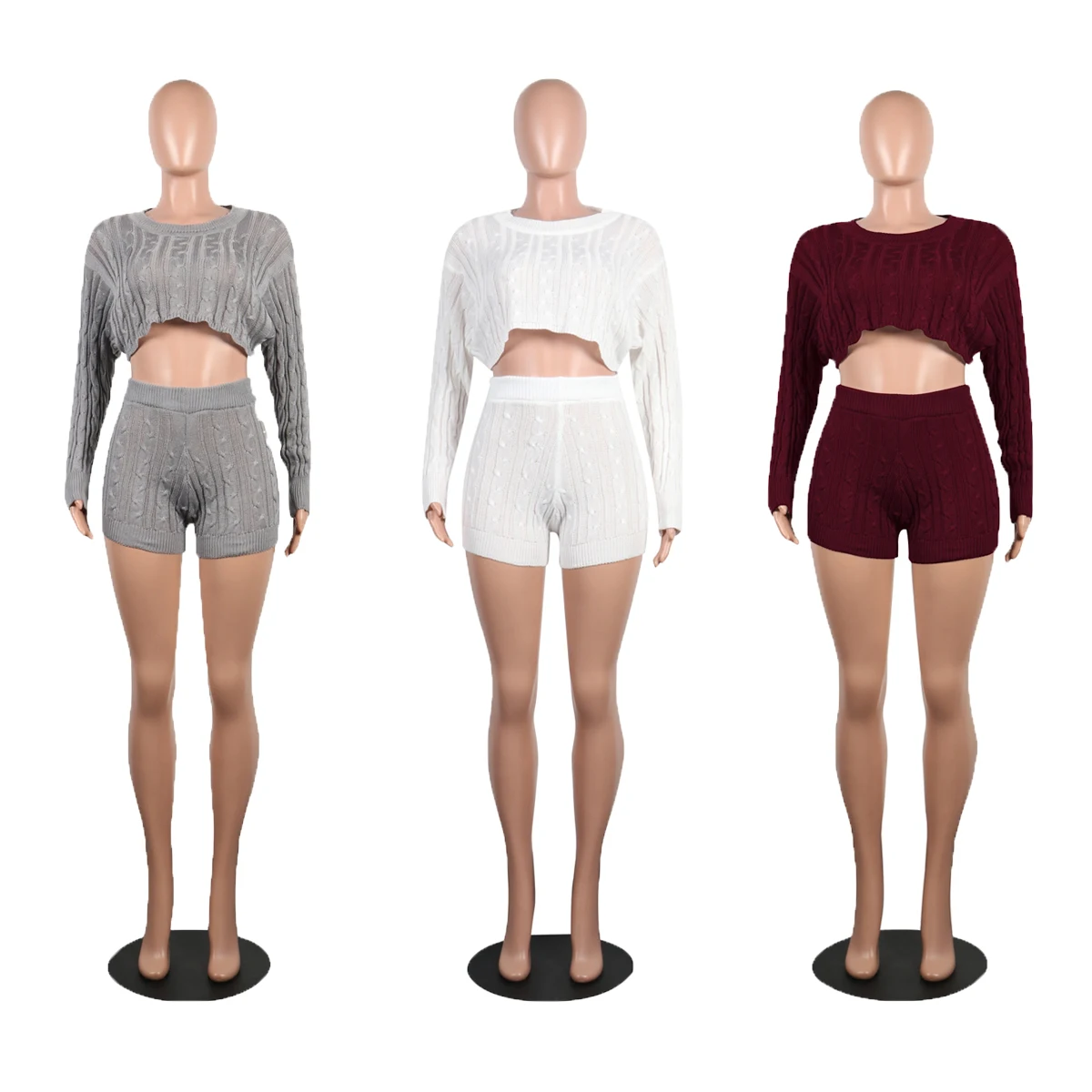 

2020 Hot Set Sexy classic Winter Solid Color Shorts Fashion 2 Piece Set Knitted Women Sweater Suits