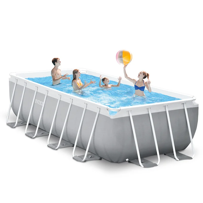 

intex frame pool 26792 above ground family swimming pool rectangular, Gray