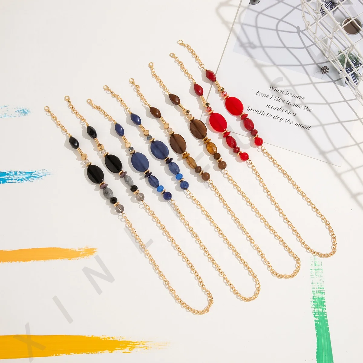 

Handmade production facemask chain multi-elements resin alloy crystal facemask chain wholesale, Multi colors